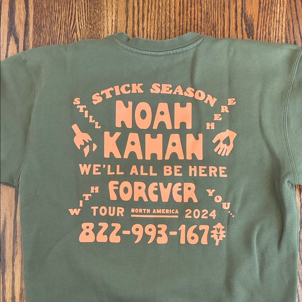 Noah Kahan Official Concert Merch Olive Green STICK SEASON ‘24 Unisex Crewneck
